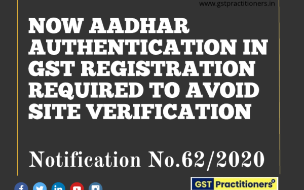 NOW AADHAR AUTHENTICATION IN GST REGISTRATION REQUIRED TO AVOID SITE VERIFICATION